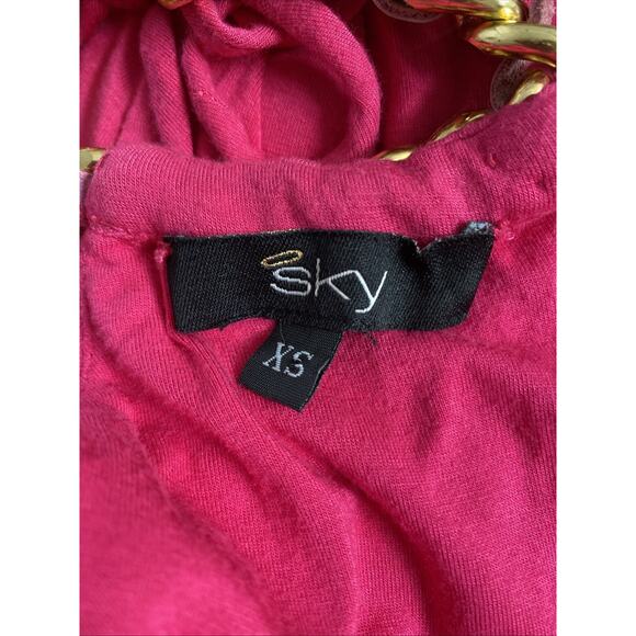 Sky Top Blouse Shirt Sleeveless Gold Chain Embellished Neck Pink Tie Strap XS - Picture 5 of 5